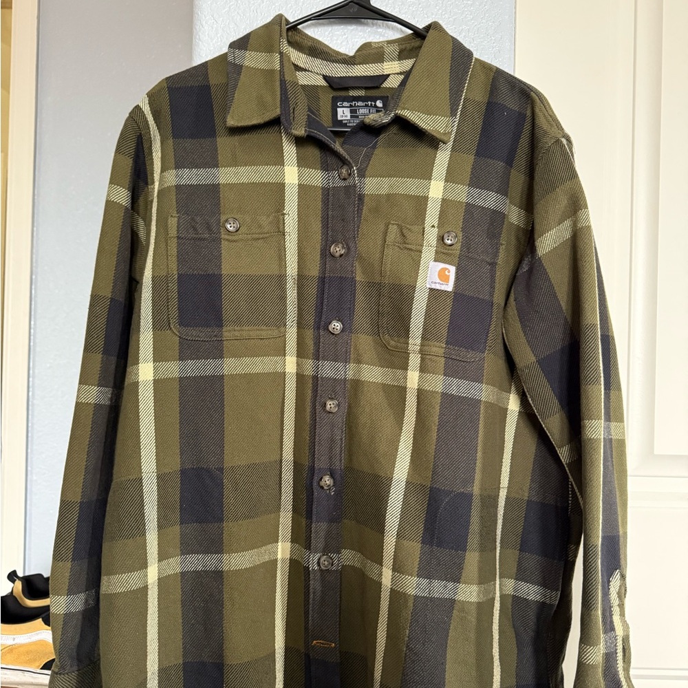 Carhartt Olive and Black Plaid Casual Button Down Shirt